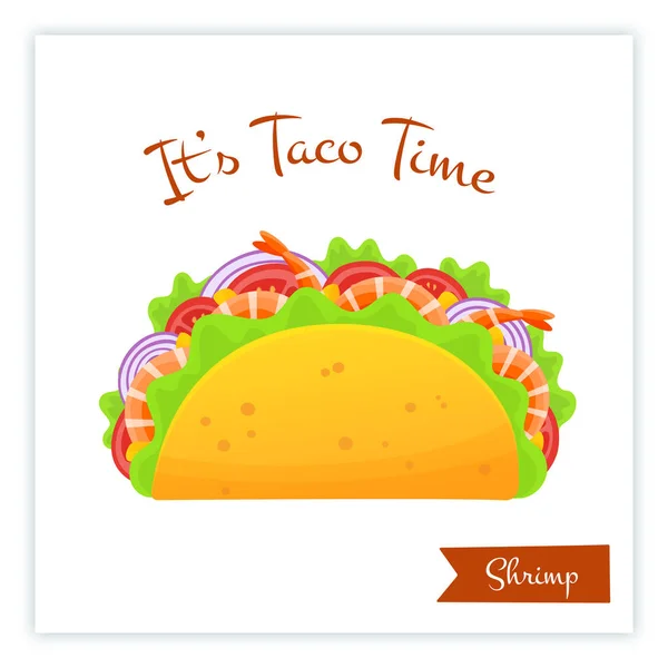 Kuchnia Meksykańska krewetki tacos żywności transparent wektor — Wektor stockowy
