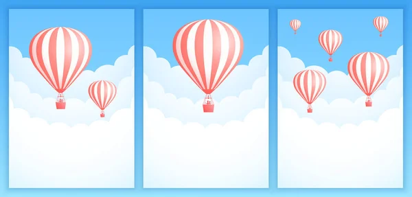 Banner de invitación de viaje de nube de globo de aire caliente — Archivo Imágenes Vectoriales