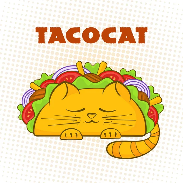 Taco kucing tidur karakter meksiko cepat saji taco - Stok Vektor