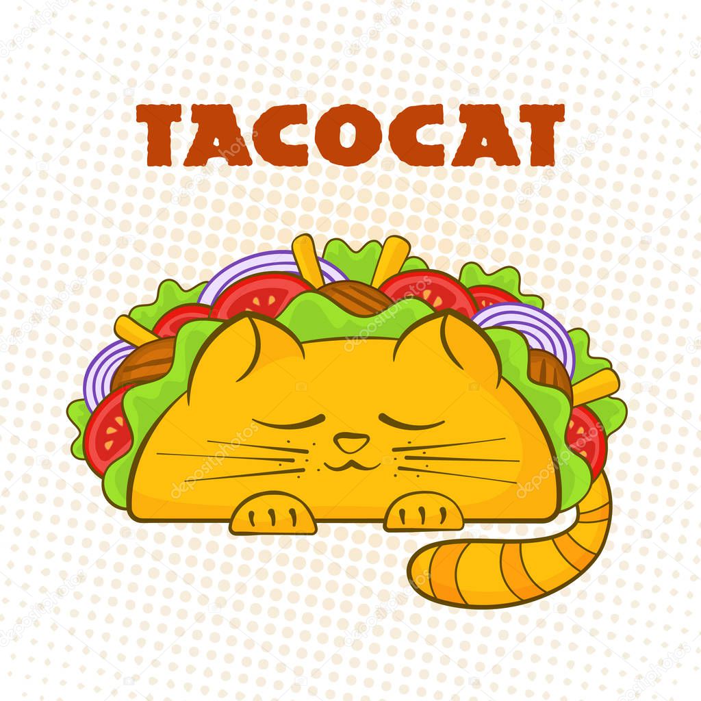 Taco cat sleeping character mexican fastfood tacos