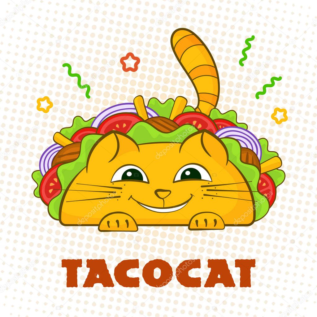Tacocat happy character mexican fastfood taco symbol