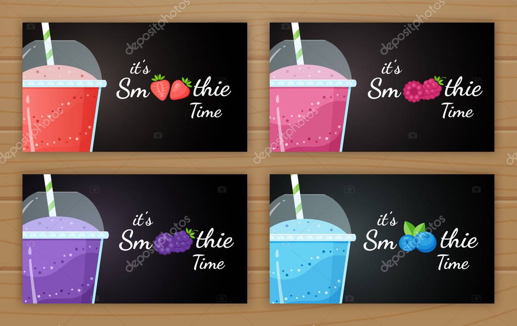 Berry smoothie logo vitamin drink vector illustration. Set of smoothie logo, glass, filled with sweet tasty colorful smoothies drink cocktail for drink energy promo landing page. Clipping mask applied