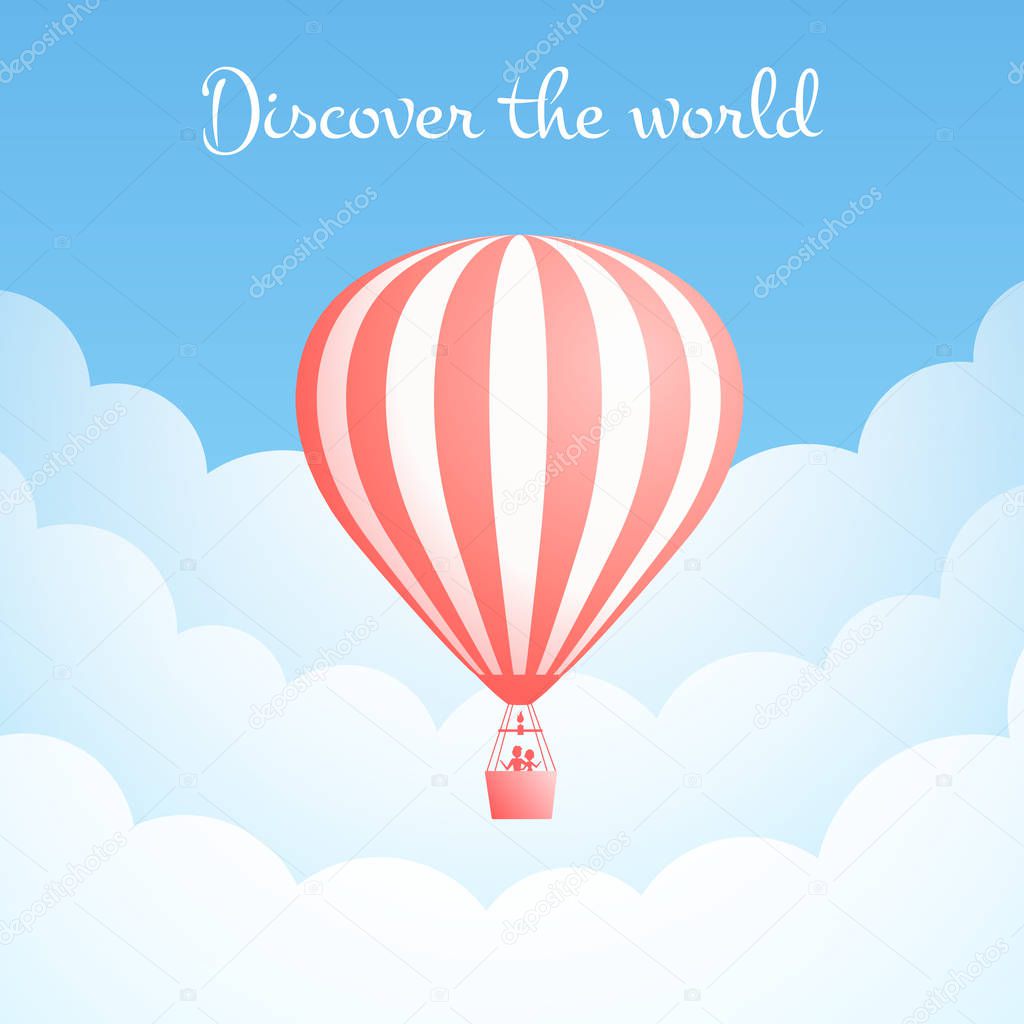 Hot air balloon cloud travel motivation banner