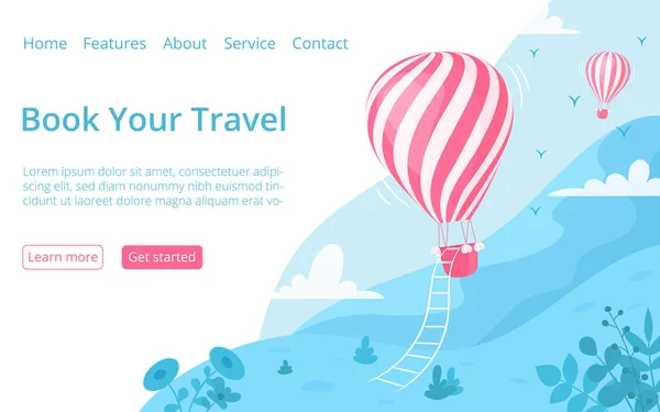 Hot air balloon website booking page template — Stock Vector
