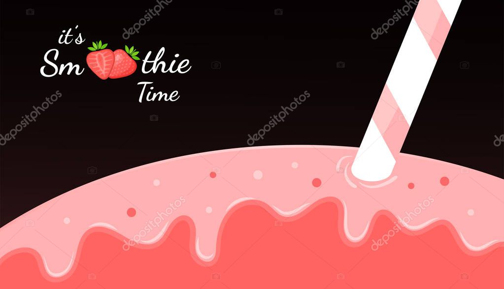 Red smoothie logo fruit shake vector illustration. Fresh smoothies drink with strawberries smoothie logo for drink energy promo landing page or summer fast food season menu. Clipping mask applied.