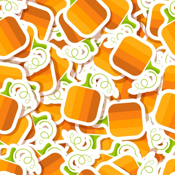 Flat pumpkin vegetable sticker seamless pattern — Stock Vector