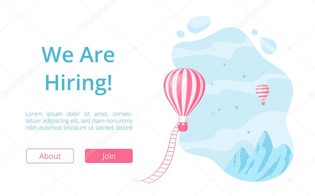 Hot air balloon and hiring message landing page