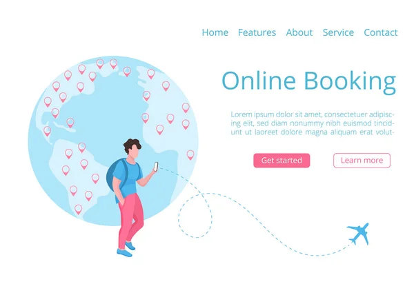 Weltweite Buchung mobile App Landing Page Konzept — Stockvektor