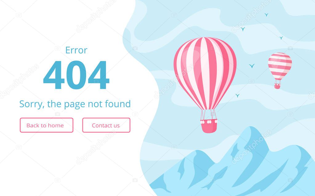 Website interface template for 404 error message