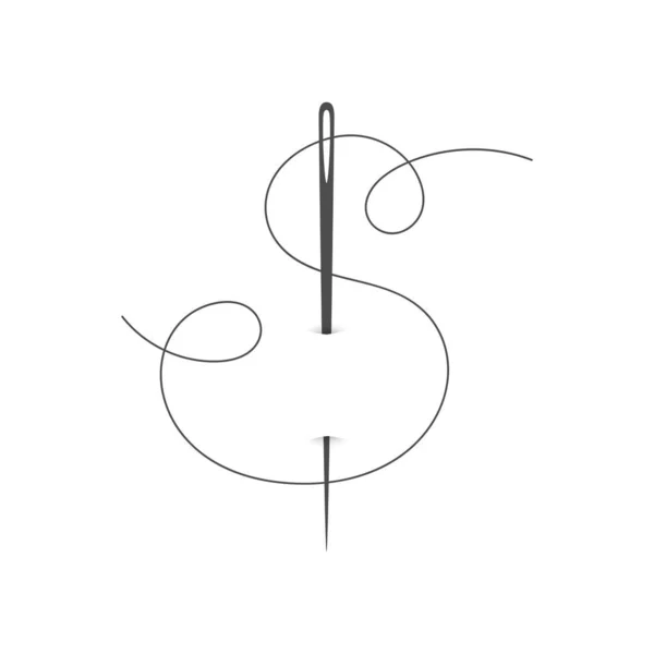 Aguja y hilo silueta icono vector gráfico — Vector de stock