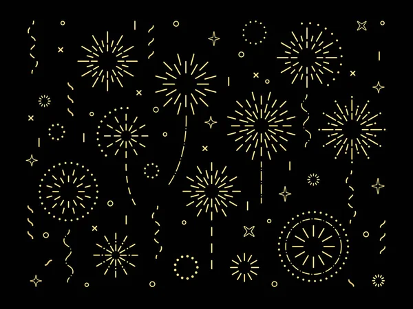 Set di fuochi d'artificio astratto modello gold burst Illustrazione Stock