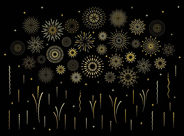 Abstract art deco burst gold pattern fireworks set — Stock Vector