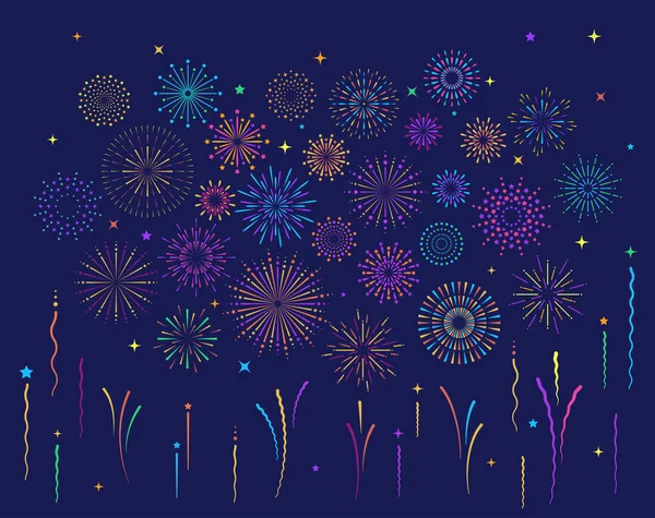 Ensemble de motif d'explosion de feu d'artifice coloré forme étoile — Image vectorielle