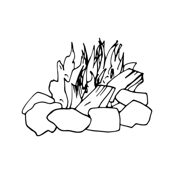 Hand drawn vector campfire clip art. Isolated on white background drawing for prints, poster, cute stationery, travel design. High quality illustration — Stock Illustration Hand Drawn Vector Campfire Clip Art Isolated White Background Drawing Royalty Free Stock Vectors