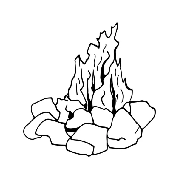 Hand drawn vector campfire clip art. Isolated on white background drawing for prints, poster, cute stationery, travel design. High quality illustration — Stock Illustration Hand Drawn Vector Campfire Clip Art Isolated White Background Drawing Royalty Free Stock Illustrations