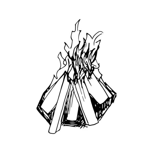 Hand drawn vector campfire clip art. Isolated on white background drawing for prints, poster, cute stationery, travel design. High quality illustration — Stock Illustration Hand Drawn Vector Campfire Clip Art Isolated White Background Drawing Stock Illustration