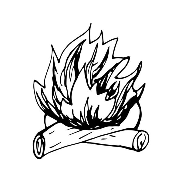 Hand drawn vector campfire clip art. Isolated on white background drawing for prints, poster, cute stationery, travel design. High quality illustration — Stock Illustration Hand Drawn Vector Campfire Clip Art Isolated White Background Drawing Stock Illustration