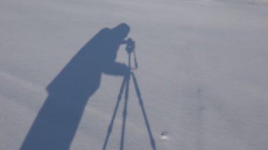 Gölge adam gazeteci karda. Kameraman ile fotoğraf makinesi ve tripod