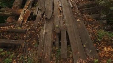 Orman deresinin üzerindeki eski köprü, çürük tahtalar ve aralarında büyük delikler olan kütükler, tehlikeli.