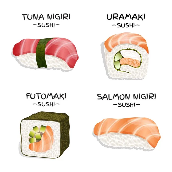 Set di quattro sushi realistici — Vettoriale Stock
