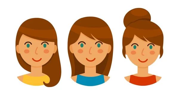 Avatars de femmes brunes avec des coiffures différentes ensemble — Image vectorielle