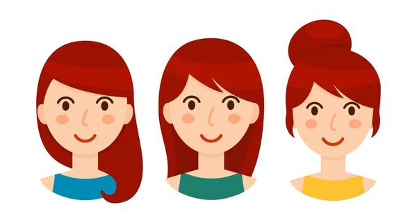 Avatars de femmes brunes avec des coiffures différentes ensemble — Image vectorielle