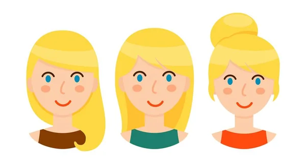 Avatars de femmes blondes avec différentes coiffures ensemble — Image vectorielle