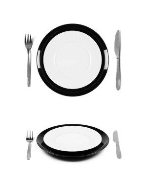 Çatal bıçaklı siyah beyaz tabaklar