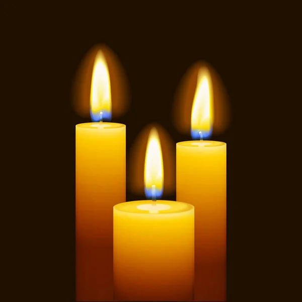 Set aus drei brennenden Kerzen — Stockvektor