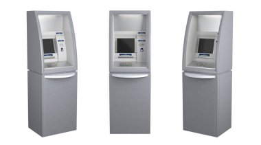 Beyaza izole edilmiş üç ATM seti