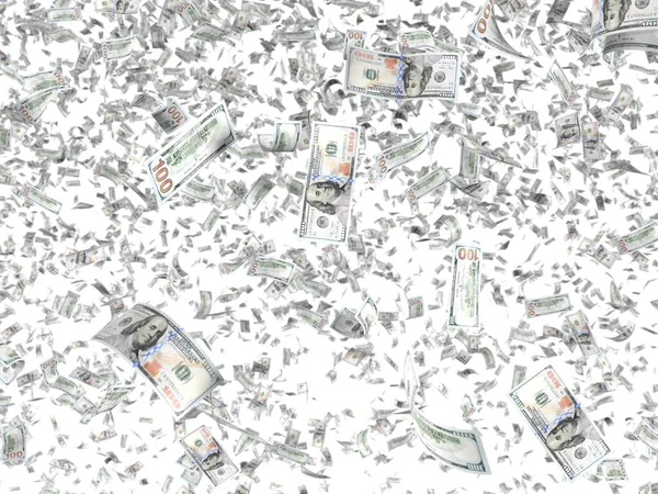 Billets en dollars tombant isolés sur fond blanc — Photo