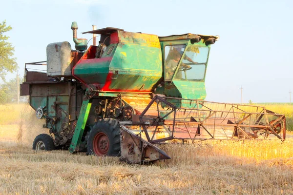 Récolte Ukraine Combiner Moissonneuse Batteuse Blé Dans Champ — Photo