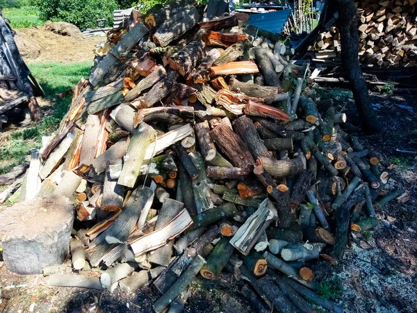 Pile Dusty Chopped Firewood Photo Side — Stock Photo, Image