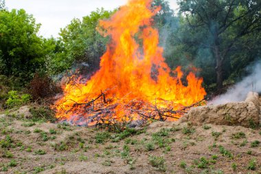 Bölgeyi temizliyorum, çalıları ağaç dallarından yakıyorum.