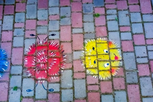 Rime Bambini Disegni Disegnati Lastre Pavimentazione — Foto Stock