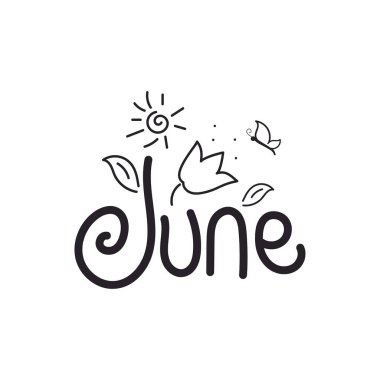 Tebrik ya da tebrik kartı, poster, reklam, pankart ve herhangi bir tasarım için Haziran 'ın tipografisi. vektör illüstrasyonu