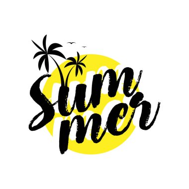 Yaz mevsiminde güneş ve su dalgalarıyla ilgili tipografi ayrıca palmiye ağacı da içerir. Hoş geldiniz Yaz Vektörü İllüstrasyon Tasarımı