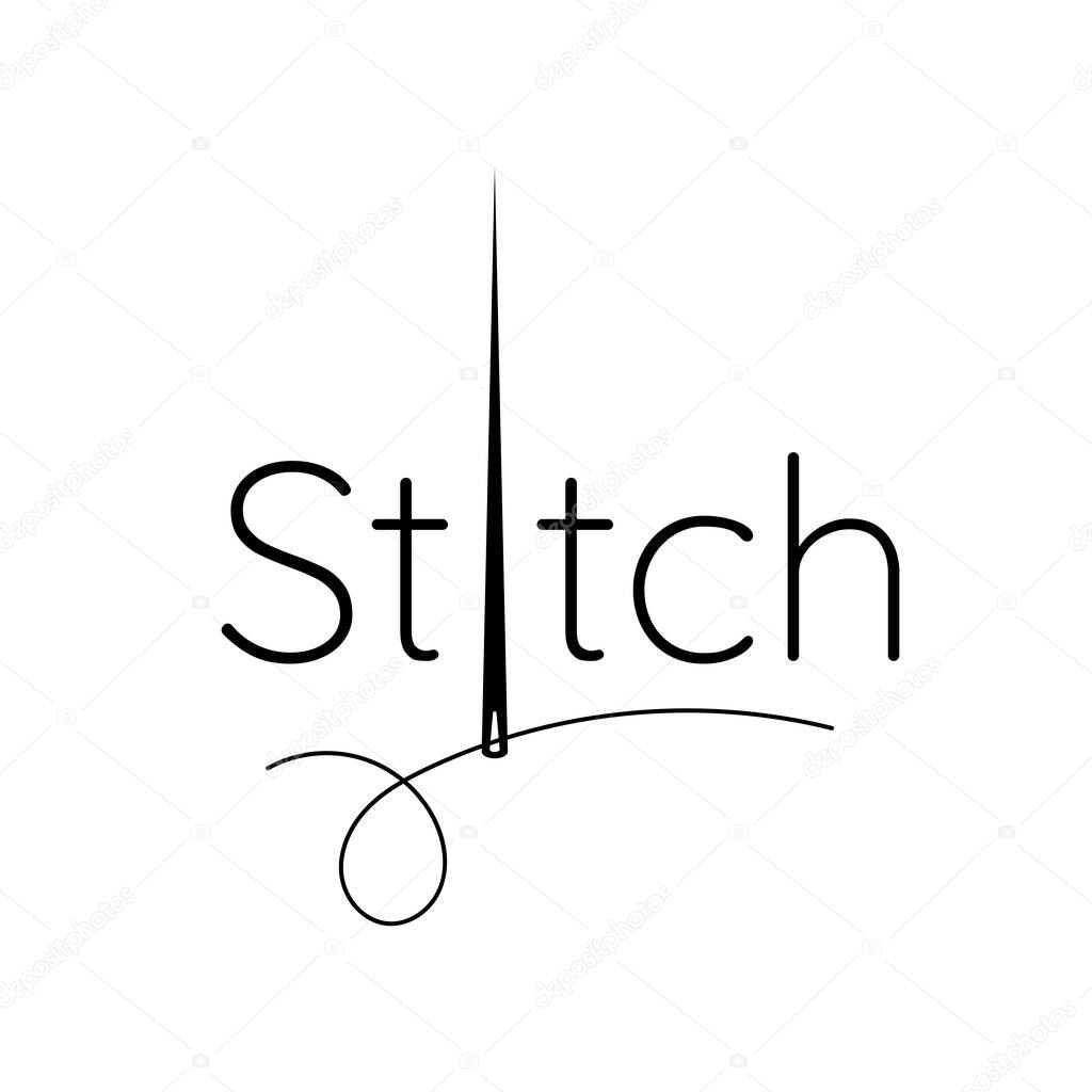 Simple logo design about sewing or stitching with needle line art logo