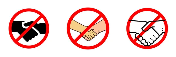 物理的な接触とコロナウイルス感染を避け 赤の禁止された標識と握手のアイコンはありません ベクトルアイコンセット — ストックベクタ