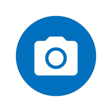 Kamera simgesi ve mavi arkaplanı olan fotoğraf noktası alanı. Tabela almama izin verildi. vektör simgesi