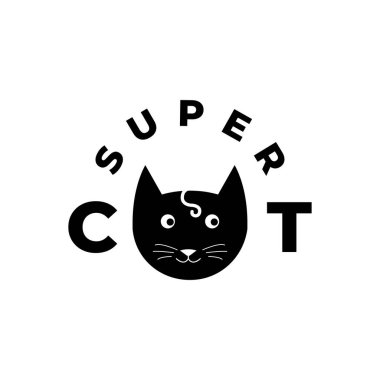 Süper kedi logosu hakkında logo tasarımı. vektör illüstrasyonu