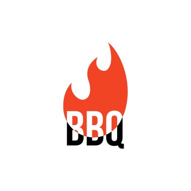 Barbekü restoranı - Barbekü, Izgara ve Barın logosu, barbekü mesajı. Mangal logosu şablonu. Vektör illüstrasyonu