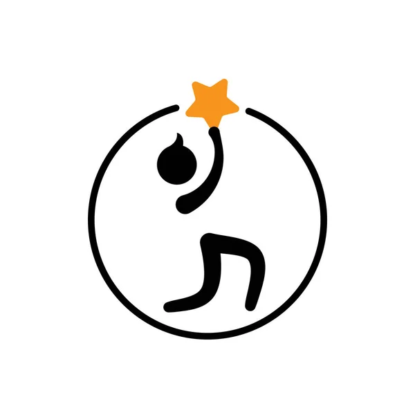 Gold Star Medal Winner Champion Logo Icon Met Stick Man — Stockvector