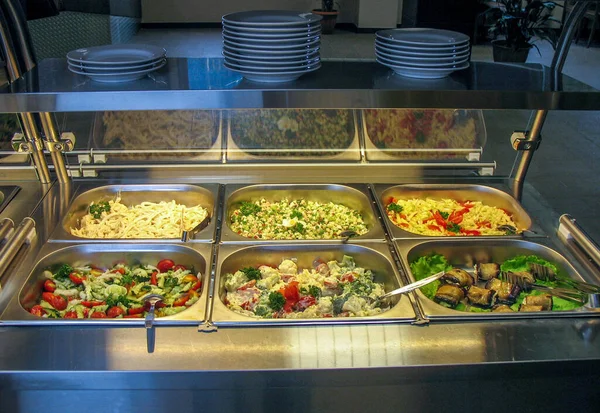 Trays Ready Food Russian Cuisine Canteen — Stock Photo, Image