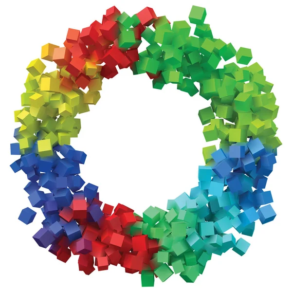 Marco circular formado por cubos coloridos de tamaño aleatorio — Vector de stock