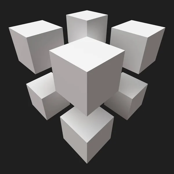 Восемь белых кубов. широкий угол обзора . — стоковый вектор