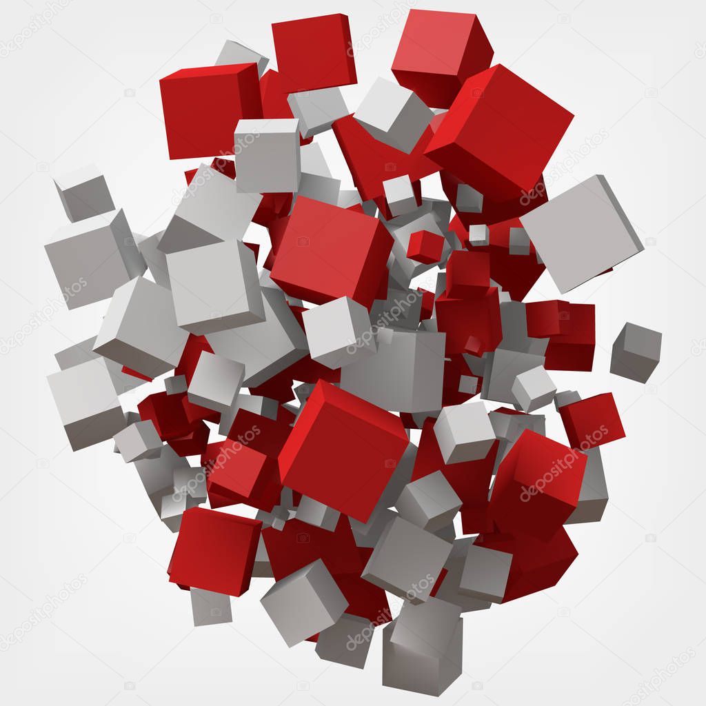 white and red cubes. 3d style vector illustration.