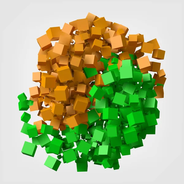 Διαφορετικό χρωματιστό κύβο μονοπάτια περιστρεφόμενη ως ying και yang σύμβολο. 3D στυλ εικονογράφηση διάνυσμα. — Διανυσματικό Αρχείο