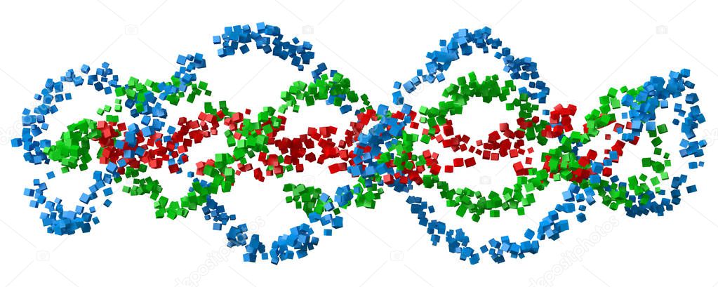 DNA like spiral forms with cubes. 3d style vector illustration. suitable for any banner, ad, technology and abstract themes.