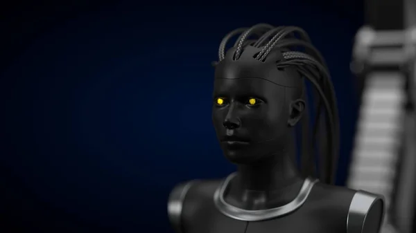 Τεχνητή νοημοσύνη διανομέα, σκούρο droid έκδοση. 3D απεικόνιση — Φωτογραφία Αρχείου
